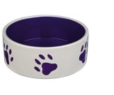Миска "TRIXIE" керамическая для собак  с рисунком "лапки" бело-фиолеловая